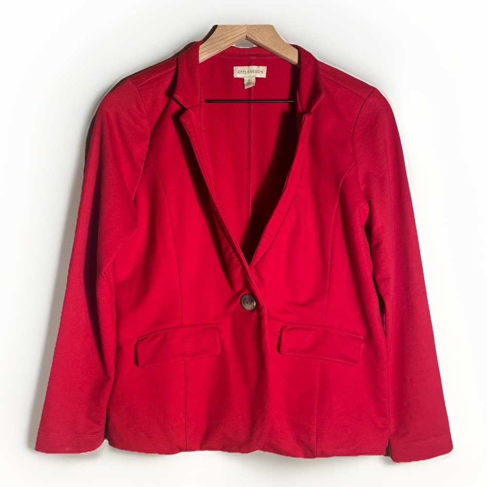 Appleseed's Crop Blazer Women's Small Red Single Button Closure Unlined Pockets